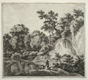 Le rocher baigné par la rivière - Jan Hackaert