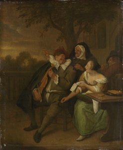 Homme avec un violon en mauvaise compagnie - Jan Havicksz. Steen (copy after)