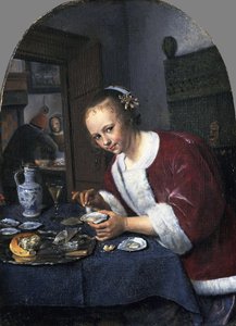 Fille avec des huîtres