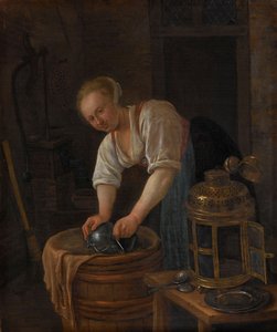 Femme récurant des ustensiles en métal, 1650-60 - Jan Havickszoon Steen