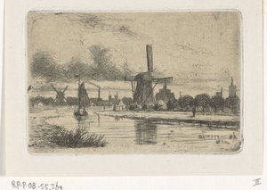 Paysage fluvial avec moulins