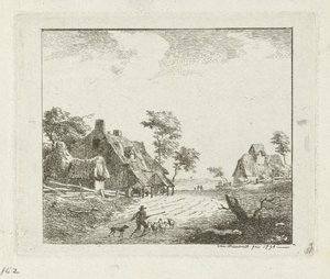 Paysage avec berger et moutons près de deux fermes - Jan Izaak van Mansvelt