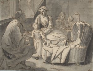 Intérieur avec une famille et des enfants - Jan Josef Horemans (II) (possibly)