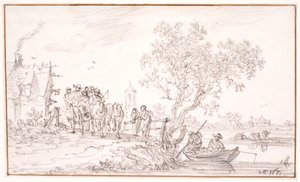 Un chariot avec des voyageurs à une auberge
