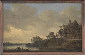 Scène de rivière avec la taverne "Swan"