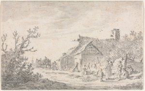 Paysage avec un cottage et des figures, 1653
