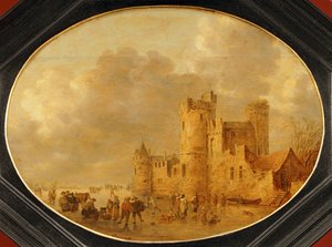 Patineurs devant un chateau medieval … - Jan Josephsz van Goyen
