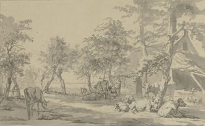 Bétail sous des arbres près d