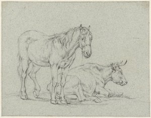 Cheval debout et une vache couchée - Jan Kobell (II)