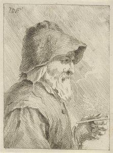 Vieil homme avec barbe et pipe à la main - Jan Lauwryn Krafft (I) (attributed to)