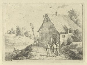 Hommes parlant devant une maison - Jan Lauwryn Krafft (I)