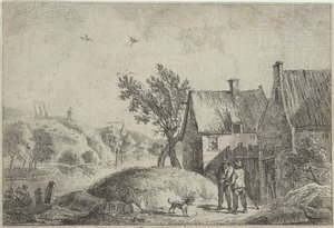 Deux hommes avec un chien dans un paysage - Jan Lauwryn Krafft (I)
