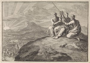 Aaron et Hur soutiennent les mains de Moïse pendant la bataille du peuple d