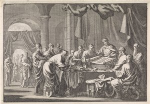 Réunion des 72 traducteurs de la loi sur ordre du roi Ptolémée Philadelphe - Jan Luyken