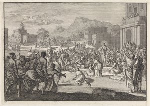 Christ parle à une foule sur une place - Jan Luyken