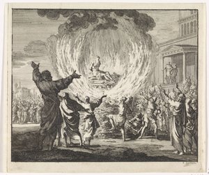 Saint Polycarpe sur un bûcher mais les flammes ne le brûlent pas