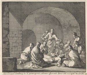 Saint Lucien célèbre la Cène en prison - Jan Luyken
