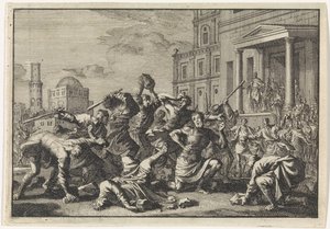 Hérode fait lapider son barbier Tryfon, Tyro et son fils pour trahison - Jan Luyken