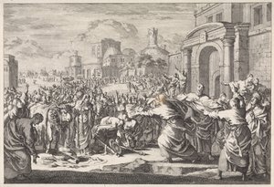 Les habitants de Lystra veulent offrir des bœufs aux deux apôtres - Jan Luyken