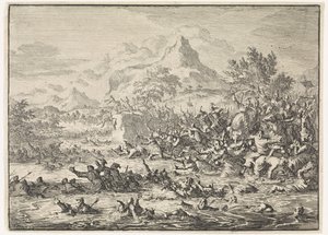 Placidus bat les Juifs au Jourdain et les pousse dans la rivière - Jan Luyken