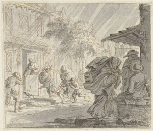 Rue avec vent fort et pluie - Jan Luyken