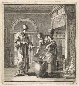 Femme mettant un charbon ardent dans le pot à feu - Jan Luyken