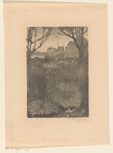 Vue sur le jardin avec des buissons et des tournesols - Jan Mankes (signed by artist)