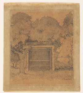 Pavillon de jardin sous deux arbres