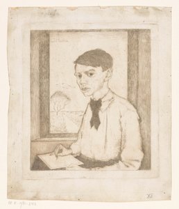 Autoportrait dessinant près d