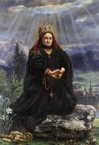 Sainte Kinga priant au milieu des montagnes de Sącz.