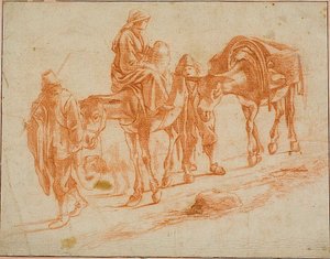 Voyageurs avec deux mules