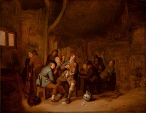 Figures fumant et jouant de la musique dans une auberge, vers 1640