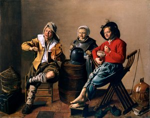 Deux garçons et une fille faisant de la musique par Jan Molenaer