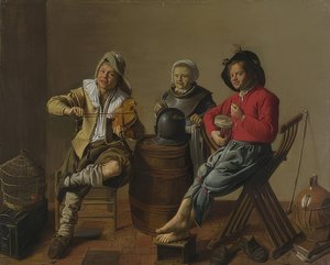 Deux garçons et une fille jouant de la musique
