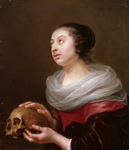 Une jeune femme tenant un crâne, années 1640