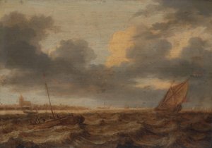 Bateaux de pêche dans des eaux agitées - Jan Porcellis