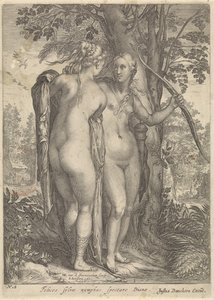 Diane et une nymphe devant un arbre