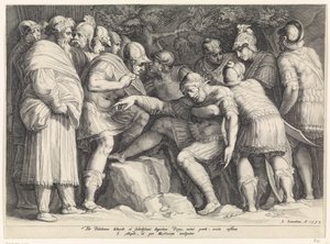 Scipion porté hors du champ de bataille par ses fils - Jan Saenredam