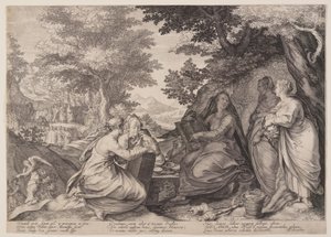 Vierges sages réunies dans un paysage avant la prédication du Baptiste, extrait de la parabole des vierges sages et des vierges folles - Jan Saenredam