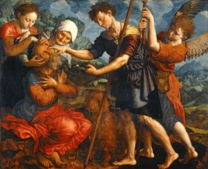 Le jeune Tobie rend la vue a son pere … - Jan Sanders van (attr. to) Hemessen