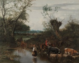 Paysans traversant un ruisseau, vers 1670