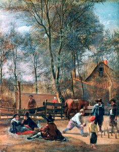Joueurs de quilles devant une auberge, c1660