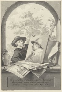 Homme avec un dossier de dessins et un portrait de Jan van Goyen - Jan Stolker