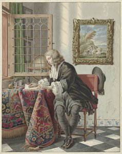Jeune homme écrivant à une fenêtre