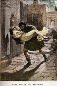 Ursus emmenant Lygie dans la Suburre (chapitre X) illustration par JAN STYKA (1858-1925) pour le roman de Henryk Sienkiewicz « Quo Vadis »