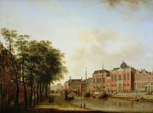 Le Houtegracht, maintenant le Jonas Daniel Meijerplein, Amsterdam, avec les synagogues ashkénazes, l