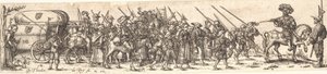 Troupe de soldats, devant un officier à cheval - Jan Theodor de Bry