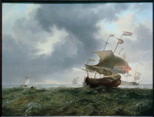 Navires de guerre et bateaux de pêche en mer agitée