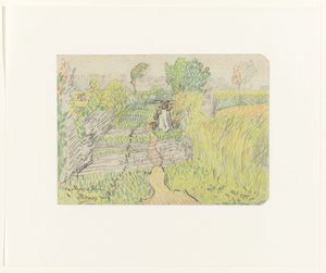Paysanne avec joug et seaux de lait sur les épaules, marchant dans un champ de blé - Jan Toorop