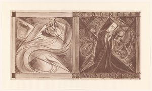 Couverture pour Wendingen avec une nonne avec des fleurs et deux esprits, dont un avec un masque à la main